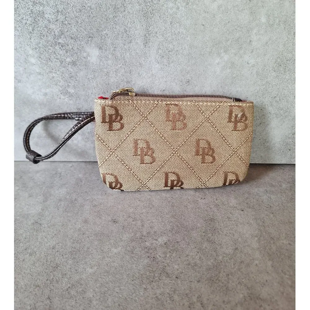 Dooney & Bourke signature monogram jacquard zip wristlet pouch wallet card bag